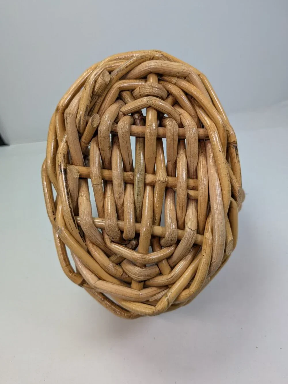 Vintage Natural Wicker Baskets Set of 2 Thick Vine Handled Gathering Baskets